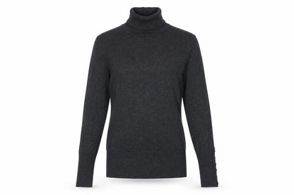 Zara Women Grey M Roll Neck Knit Pullover Button Cuffs