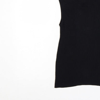 Dorothy Perkins Women Black UK 12 Ribbed Sleeveless Knit Vest