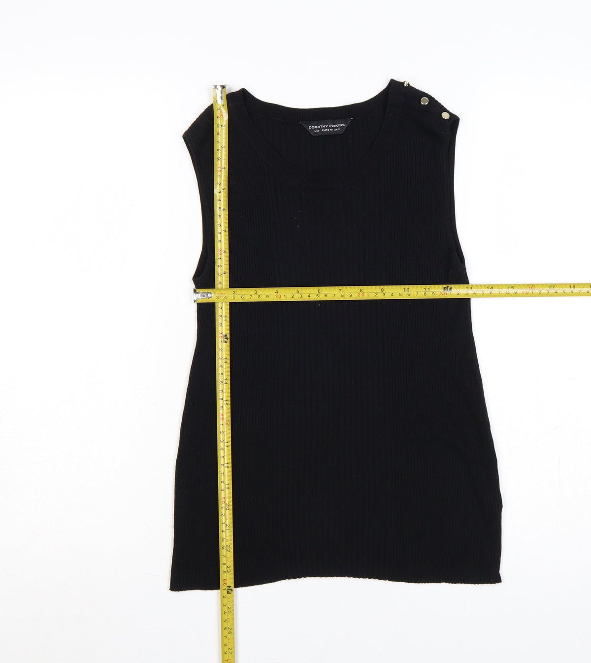 Dorothy Perkins Women Black UK 12 Ribbed Sleeveless Knit Vest