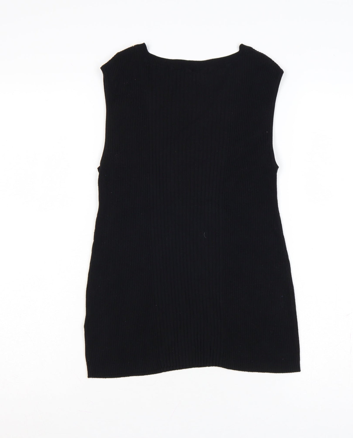 Dorothy Perkins Women Black UK 12 Ribbed Sleeveless Knit Vest