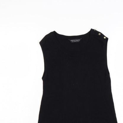 Dorothy Perkins Women Black UK 12 Ribbed Sleeveless Knit Vest