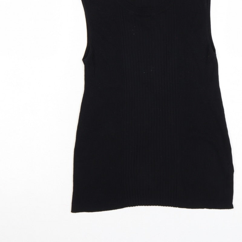Dorothy Perkins Women Black UK 12 Ribbed Sleeveless Knit Vest