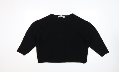 Zara Women Black S Rib Knit Dolman 3/4 Sleeve Pullover Jumper