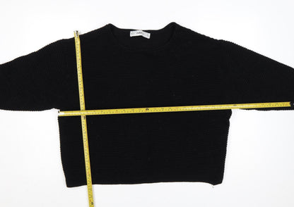 Zara Women Black S Rib Knit Dolman 3/4 Sleeve Pullover Jumper