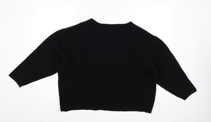 Zara Women Black S Rib Knit Dolman 3/4 Sleeve Pullover Jumper