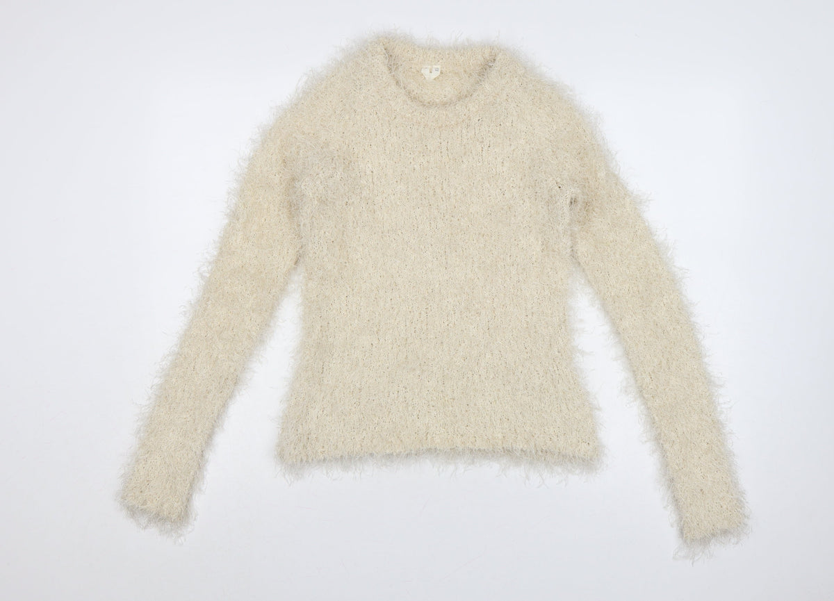 ARKET Women Ivory Fluffy Knit Jumper UK 12 EU M Long Sleeve