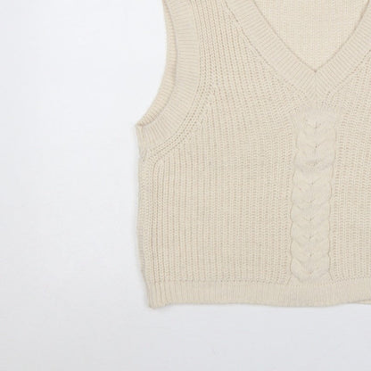 La Fée Maraboutée Women Ivory M Cable-Knit V-Neck Sleeveless Vest