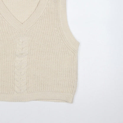 La Fée Maraboutée Women Ivory M Cable-Knit V-Neck Sleeveless Vest