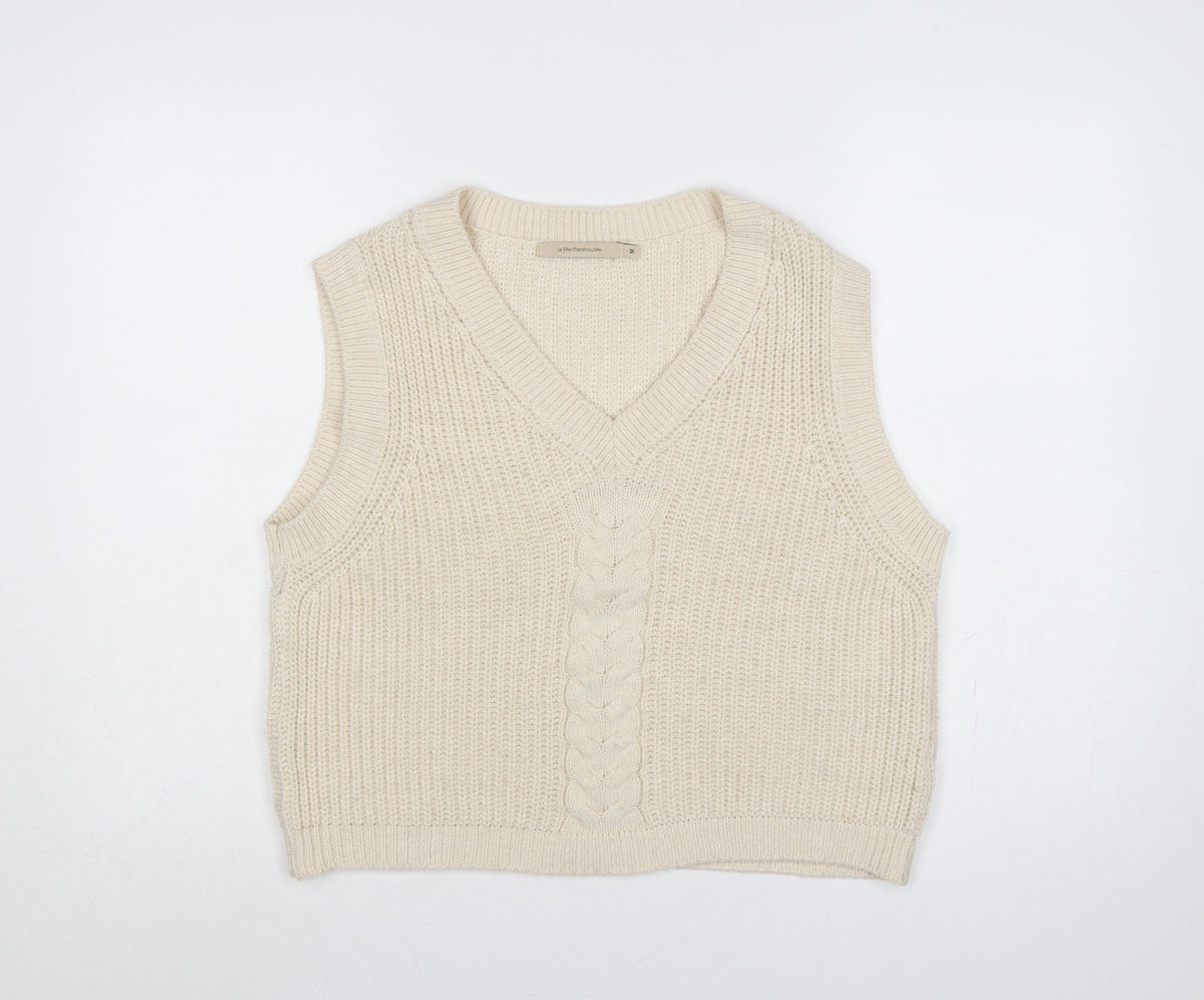 La Fée Maraboutée Women Ivory M Cable-Knit V-Neck Sleeveless Vest