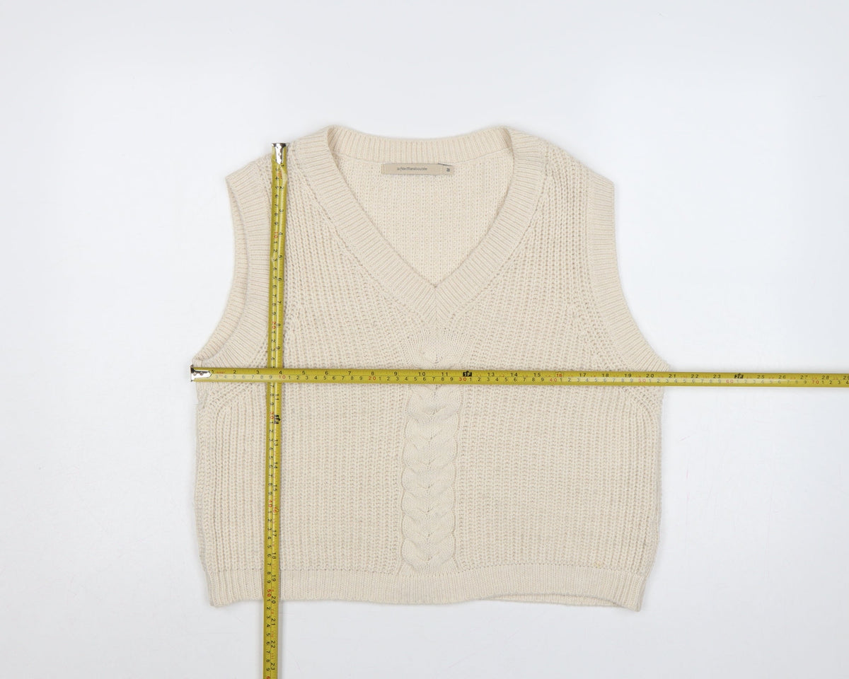 La Fée Maraboutée Women Ivory M Cable-Knit V-Neck Sleeveless Vest
