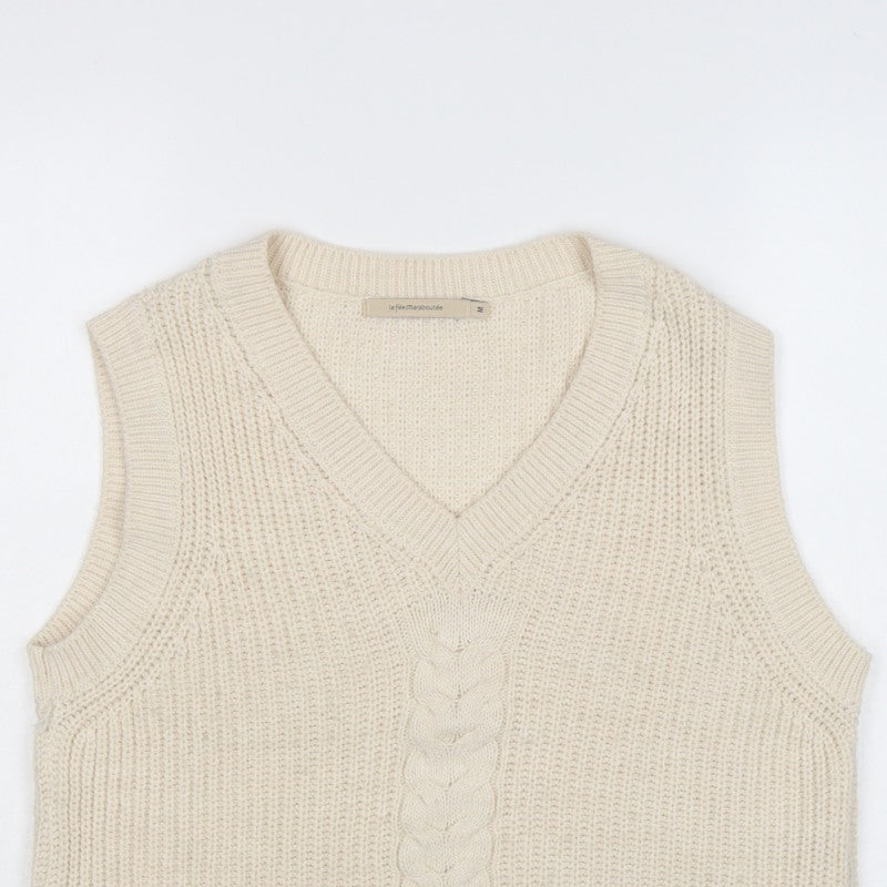 La Fée Maraboutée Women Ivory M Cable-Knit V-Neck Sleeveless Vest