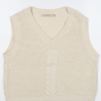 La Fée Maraboutée Women Ivory M Cable-Knit V-Neck Sleeveless Vest