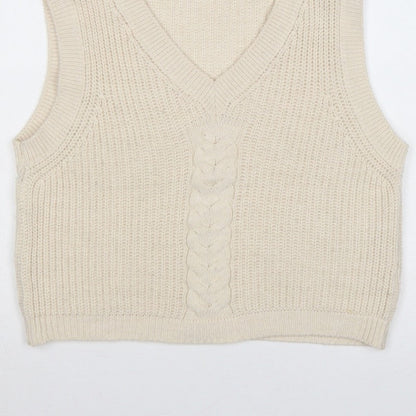 La Fée Maraboutée Women Ivory M Cable-Knit V-Neck Sleeveless Vest