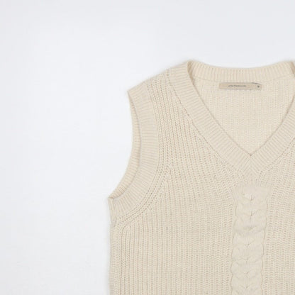 La Fée Maraboutée Women Ivory M Cable-Knit V-Neck Sleeveless Vest
