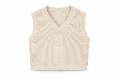 La Fée Maraboutée Women Ivory M Cable-Knit V-Neck Sleeveless Vest