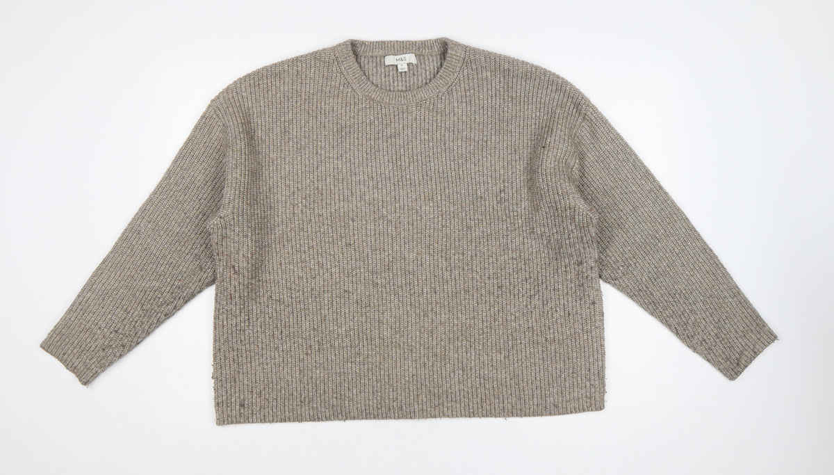 Marks & Spencer Women Beige XL Rib Knit Crew Neck Pullover Jumper