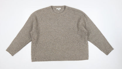 Marks & Spencer Women Beige XL Rib Knit Crew Neck Pullover Jumper