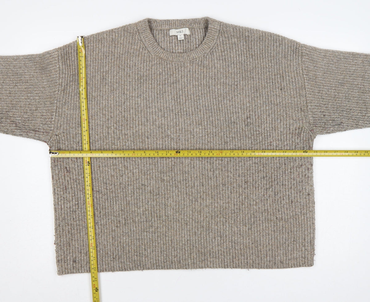 Marks & Spencer Women Beige XL Rib Knit Crew Neck Pullover Jumper