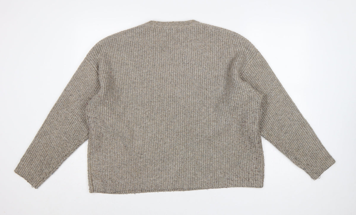Marks & Spencer Women Beige XL Rib Knit Crew Neck Pullover Jumper