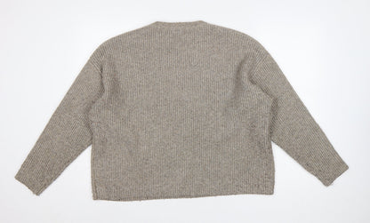 Marks & Spencer Women Beige XL Rib Knit Crew Neck Pullover Jumper
