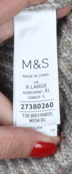 Marks & Spencer Women Beige XL Rib Knit Crew Neck Pullover Jumper