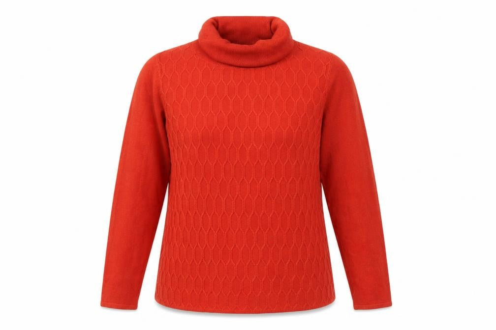 Bonmarché Women Orange UK 14 Roll Neck Geometric Knit Pullover Jumper