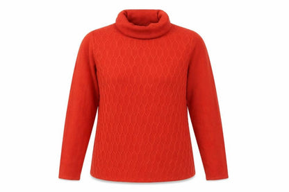 Bonmarché Women Orange UK 14 Roll Neck Geometric Knit Pullover Jumper