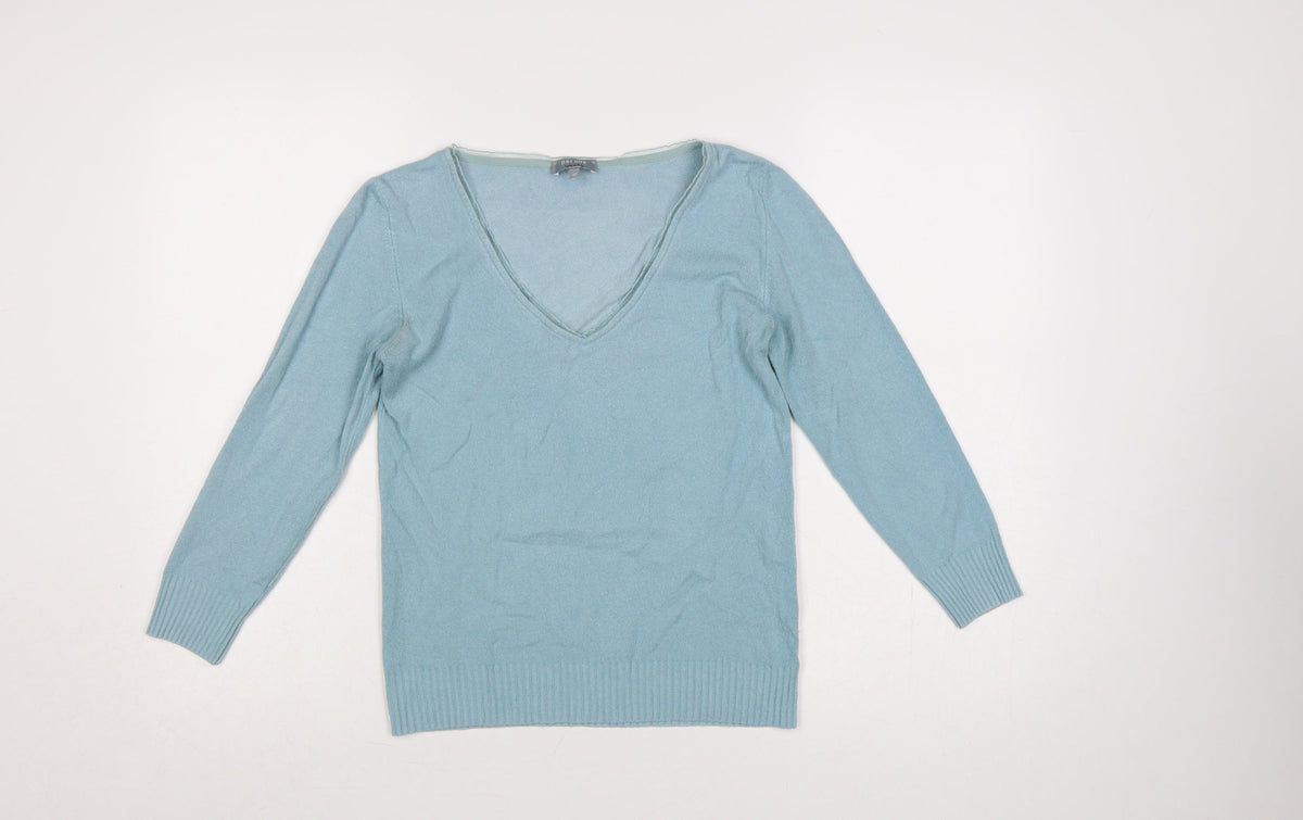 Per Una Women’s Blue Size 10 V-Neck Fine Knit Pullover Jumper