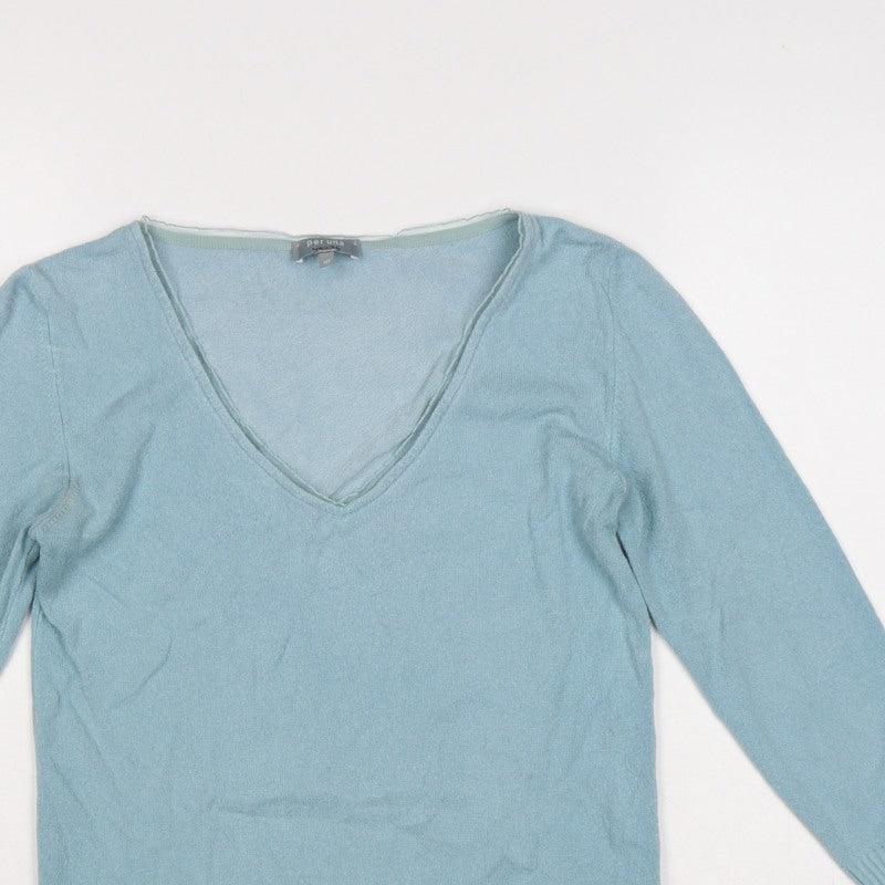 Per Una Women’s Blue Size 10 V-Neck Fine Knit Pullover Jumper