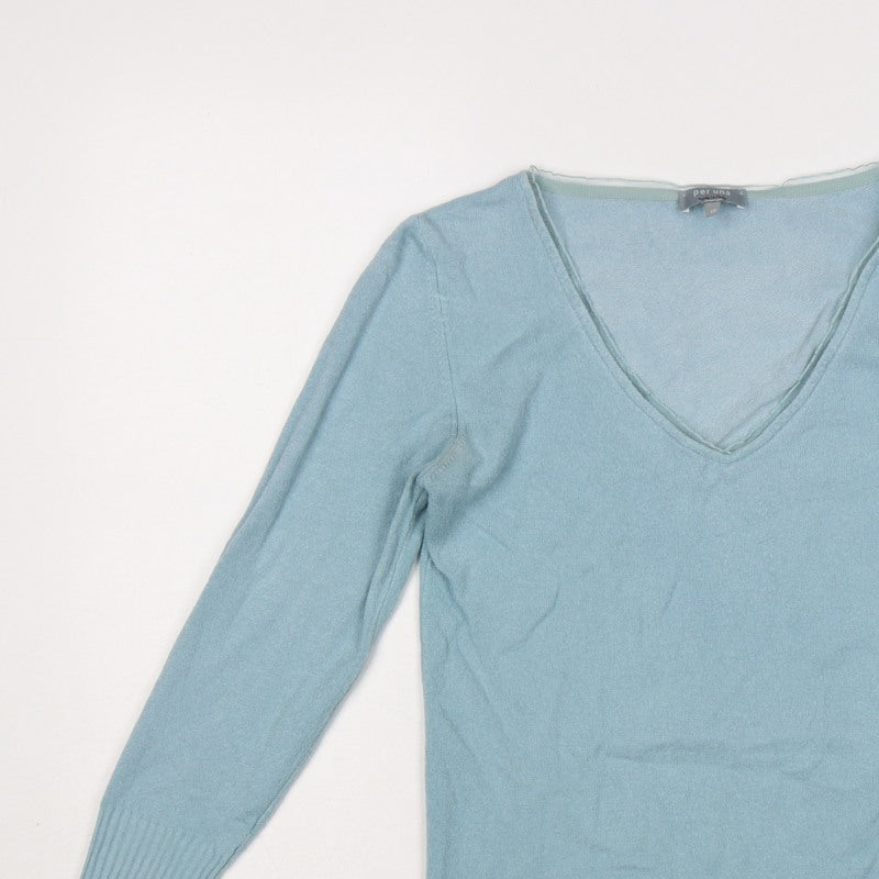 Per Una Women’s Blue Size 10 V-Neck Fine Knit Pullover Jumper