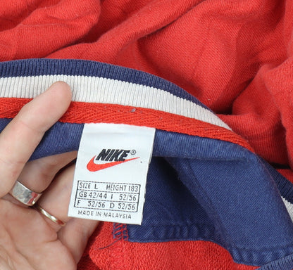 Nike Men Red Vintage Size L V-Neck Logo Pullover Sweatshirt