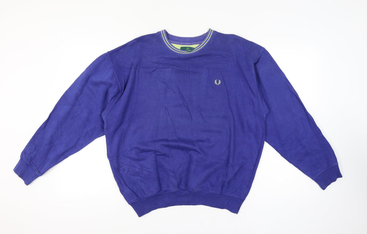 Fred Perry Vintage Men’s Blue L Crew Neck Embroidered Logo Sweatshirt