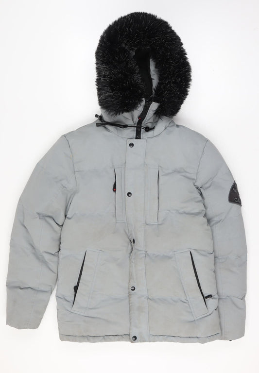 Zavetti Canada Men’s Grey S Hooded Faux Fur Trim Puffer Parka Jacket
