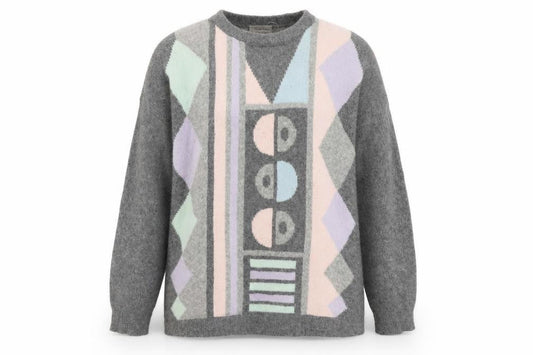 Peter Hahn XL Women’s Grey Angora Wool Argyle Jumper Size Unlabelled Vintage