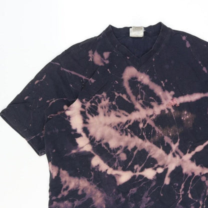 Adidas Men’s Large Black Bleach Dye V-Neck Short Sleeve T-Shirt