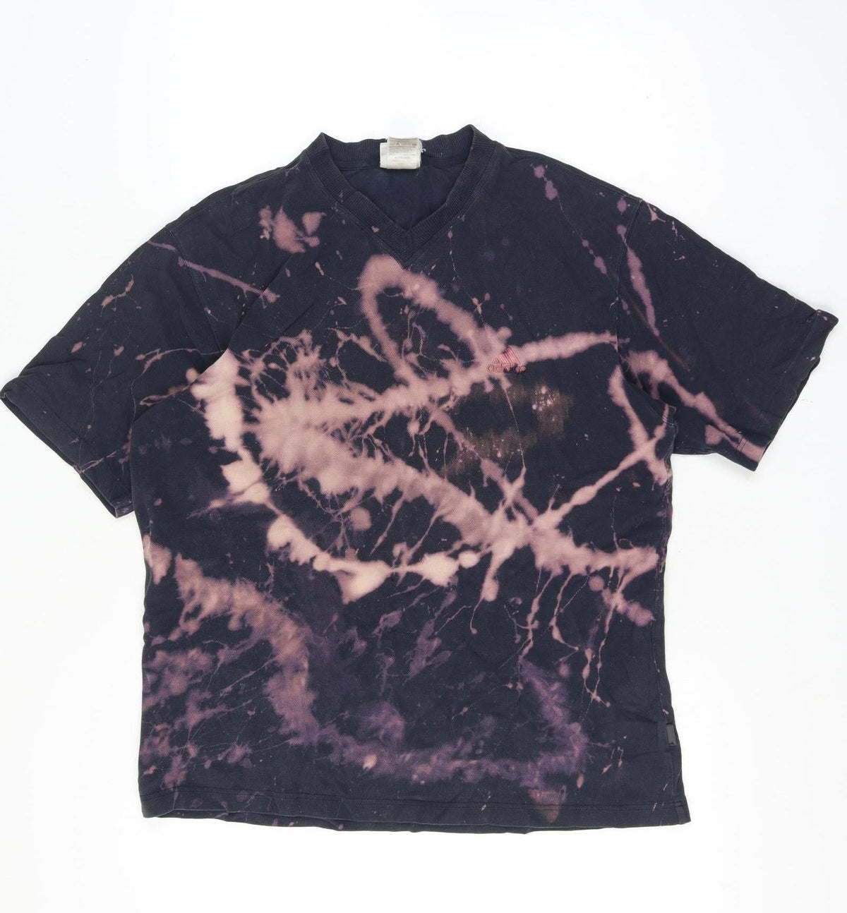Adidas Men’s Large Black Bleach Dye V-Neck Short Sleeve T-Shirt