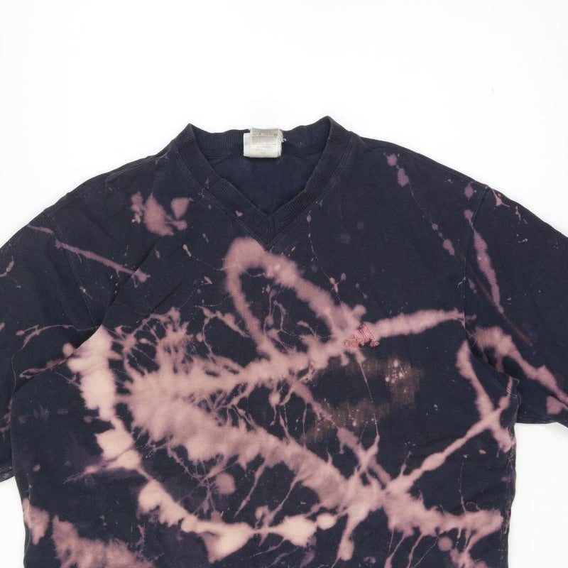 Adidas Men’s Large Black Bleach Dye V-Neck Short Sleeve T-Shirt