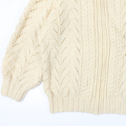 Women's Vintage Handmade Estimated XXL Ivory Cable Knit 1/4 Zip Roll Neck Jumper