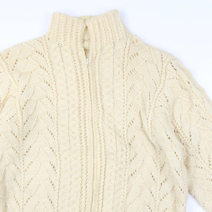 Women's Vintage Handmade Estimated XXL Ivory Cable Knit 1/4 Zip Roll Neck Jumper