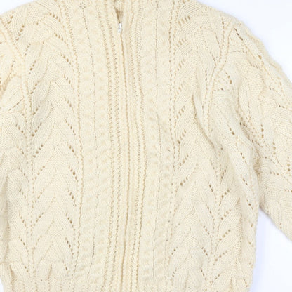 Women's Vintage Handmade Estimated XXL Ivory Cable Knit 1/4 Zip Roll Neck Jumper