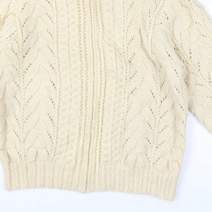 Women's Vintage Handmade Estimated XXL Ivory Cable Knit 1/4 Zip Roll Neck Jumper