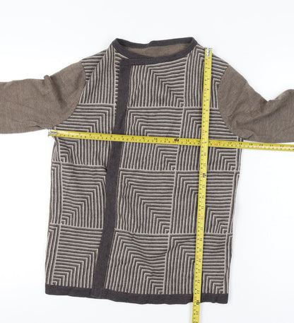 Viyella Women Small Brown 100% Merino Wool Geometric Open Cardigan