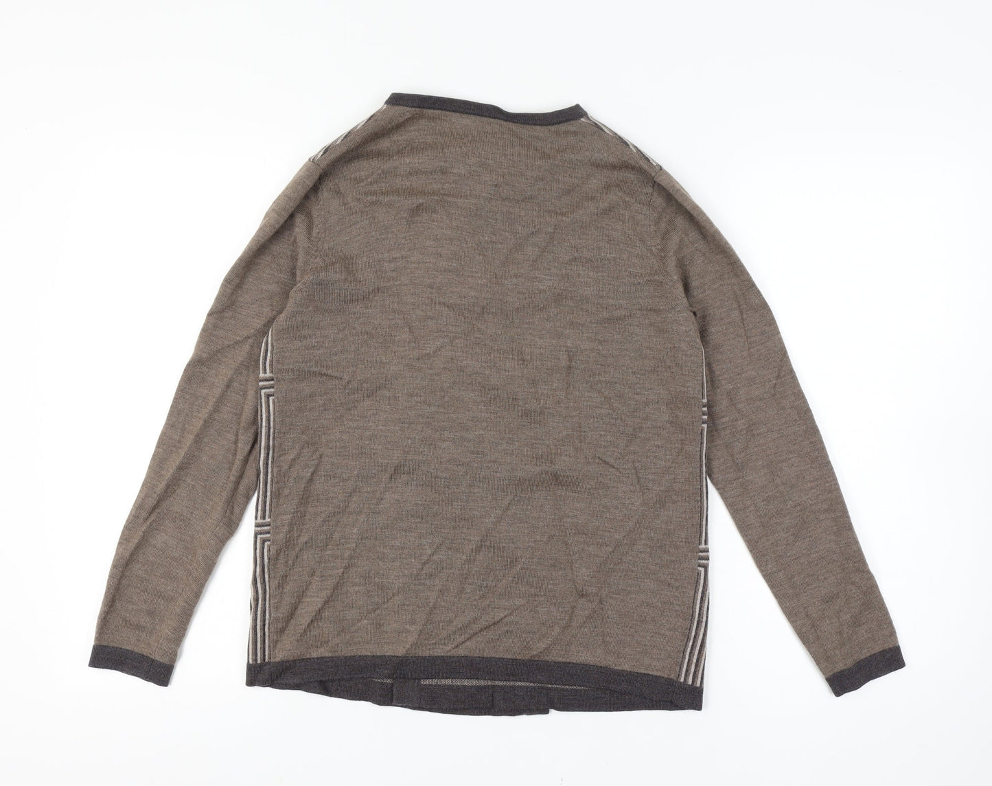 Viyella Women Small Brown 100% Merino Wool Geometric Open Cardigan