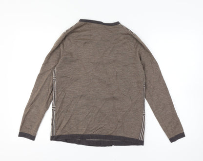 Viyella Women Small Brown 100% Merino Wool Geometric Open Cardigan