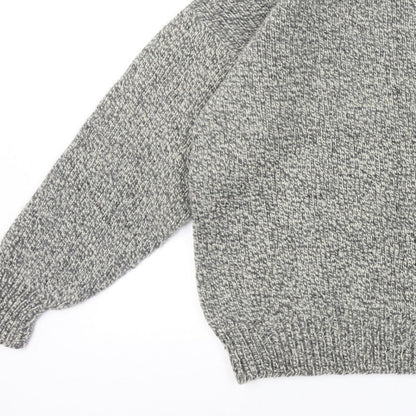 Mens Grey Vintage Grandad Cable Knit Crew Neck Long Sleeve Pullover Jumper