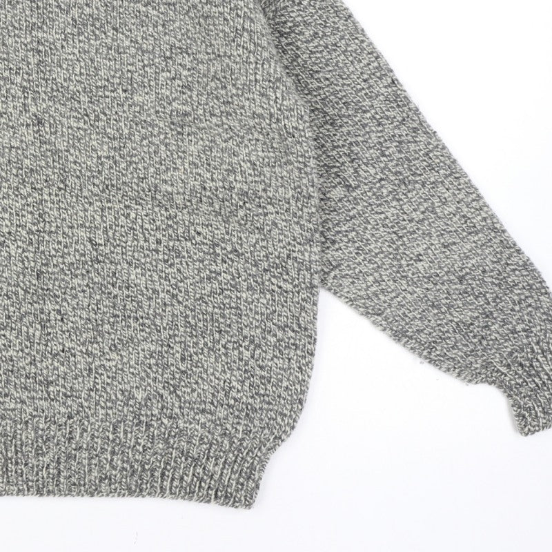 Mens Grey Vintage Grandad Cable Knit Crew Neck Long Sleeve Pullover Jumper