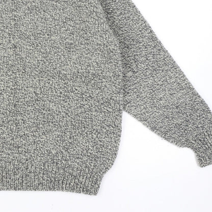 Mens Grey Vintage Grandad Cable Knit Crew Neck Long Sleeve Pullover Jumper