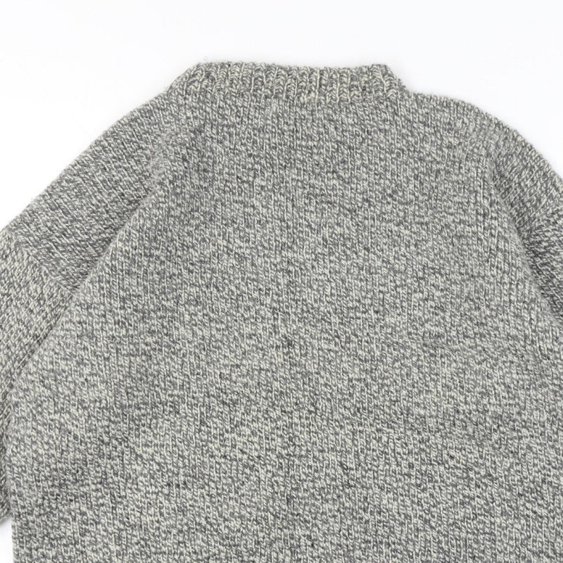 Mens Grey Vintage Grandad Cable Knit Crew Neck Long Sleeve Pullover Jumper