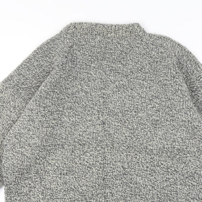 Mens Grey Vintage Grandad Cable Knit Crew Neck Long Sleeve Pullover Jumper