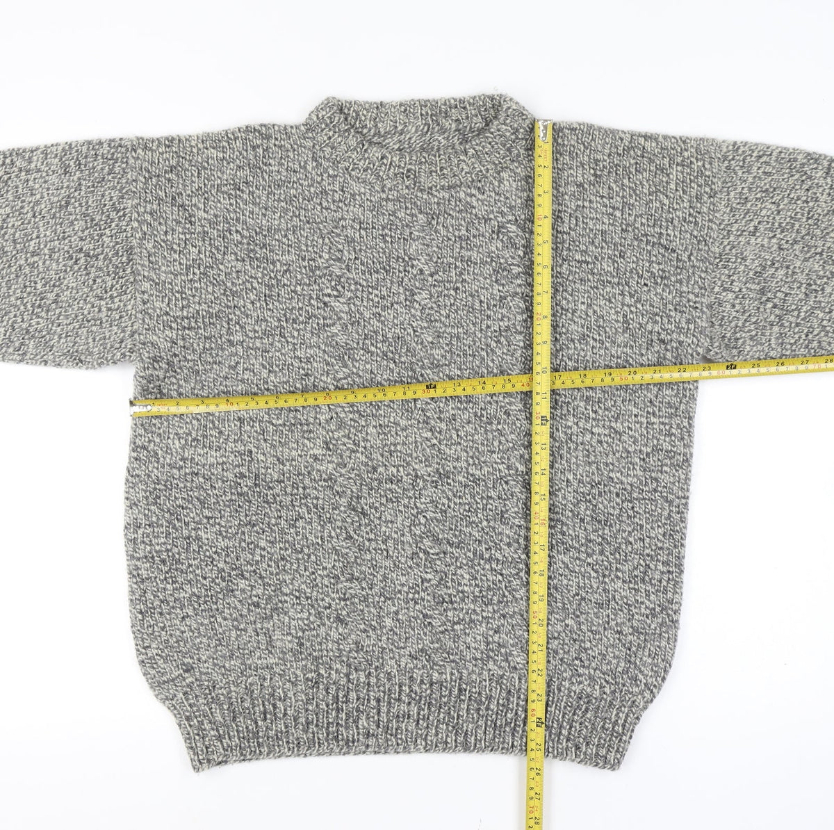 Mens Grey Vintage Grandad Cable Knit Crew Neck Long Sleeve Pullover Jumper